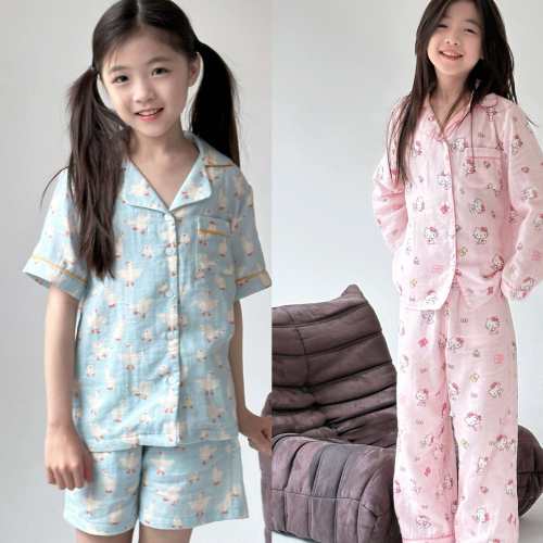 【现货在仓】『凯蒂&白鹅』A类婴儿棉纱环保印家居服巨软中性亲子