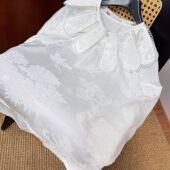 高定100%人丝冠乐绉暗纹提花衬衣 小众新中式 重工花瓣领 白茶