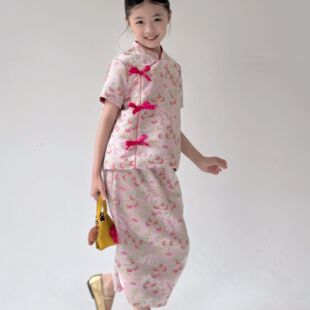 织金缎提花时髦手工蝴蝶结套装 小众新中式 亲子 前兔柿锦