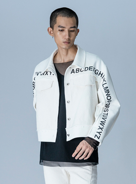 白色翻领字母印花中性外套宽松长袖外穿上衣外套EsaLiang原创设计