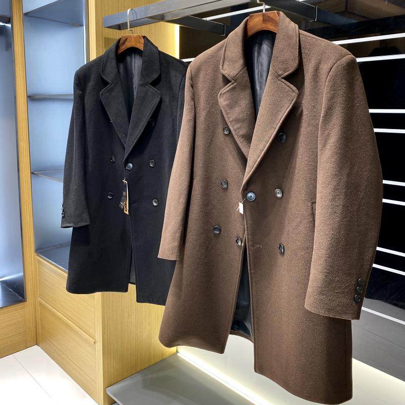 中长款休闲毛呢大衣外套男