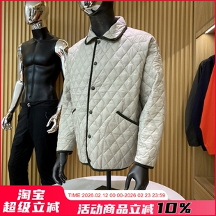 调性有范儿!2025年秋冬新款男士菱格绗缝翻领单排扣棉服谷仓外套