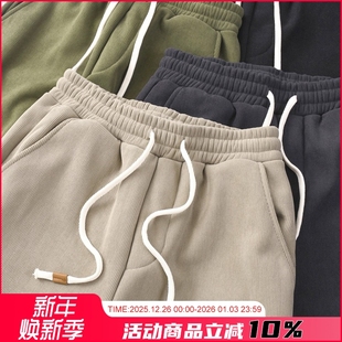 450g美式 户外加绒直筒休闲裤 重磅木棉绒卫裤 男士 冬季 设计师线