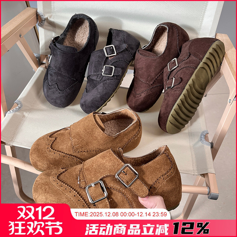 加绒加厚魔术贴勃肯鞋保暖豆豆鞋