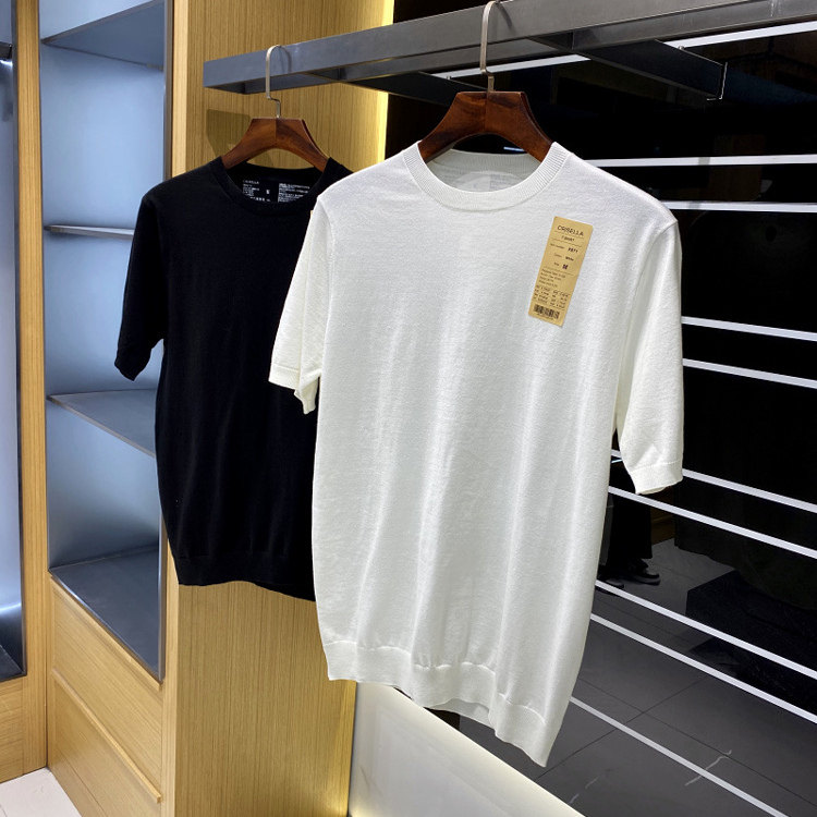 纯色圆领打底衫羊毛针织短袖