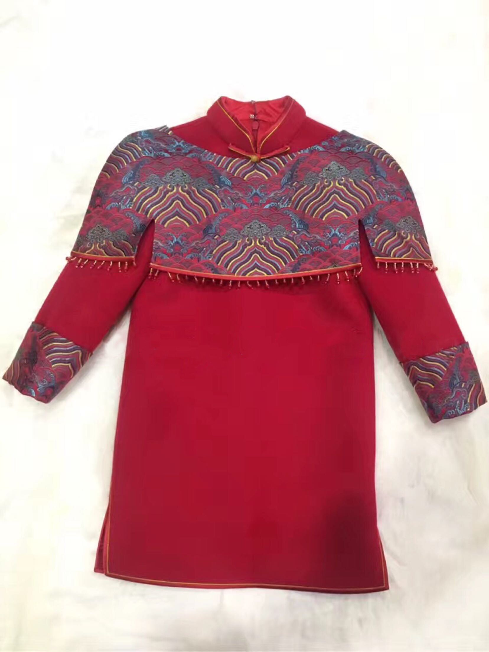 新品 过年服儿童旗袍女童唐装周岁服 呢子中式连衣裙国风