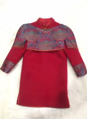 新品 过年服儿童旗袍女童唐装周岁服 呢子中式连衣裙国风