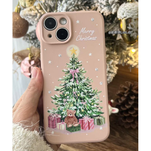 原创圣诞手机壳iphone16苹果16promax情侣2024高级感透明液态硅胶15防摔14全包13适用于华为Mate保护套