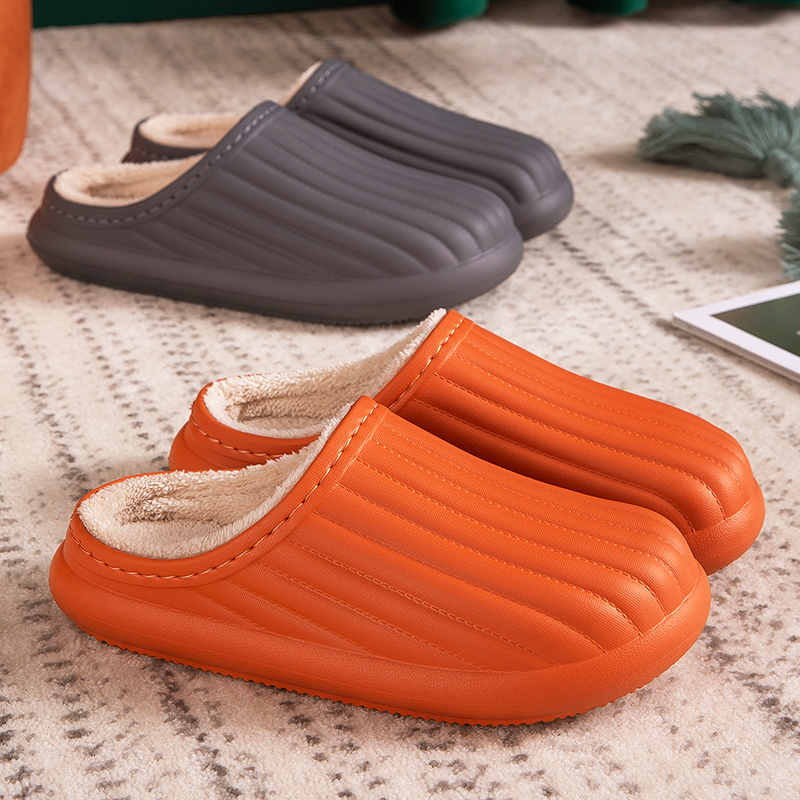 皮面棉拖鞋女冬季保暖一体防滑包头情侣地板室内居家用可爱月子鞋