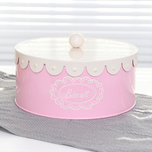 出口外贸圆形铁皮家用收纳盒饼干箱零食盒子带盖客厅干果盒糖果盒