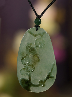 钰达翡翠喜上眉梢挂件 喜鹊梅枝玉挂坠俏色A货玉吊坠真玉项坠baw