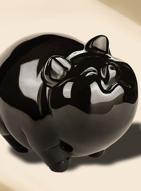 天然水晶黑曜石猪摆件黑色生肖