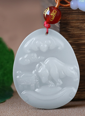 牛钱纳宝吊坠青玉项链生肖