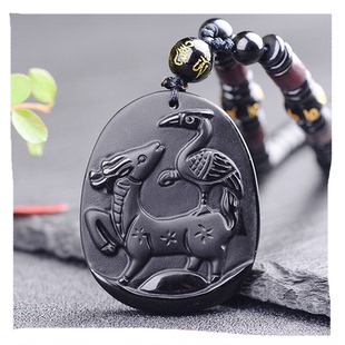 2026年属蛇人黑曜石灵鹿长春吊坠生肖马年佩戴吉祥物项链挂件男女