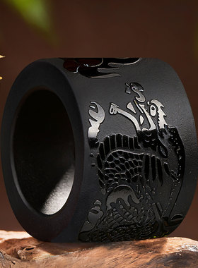 天然黑曜石扳指男士高级感指环