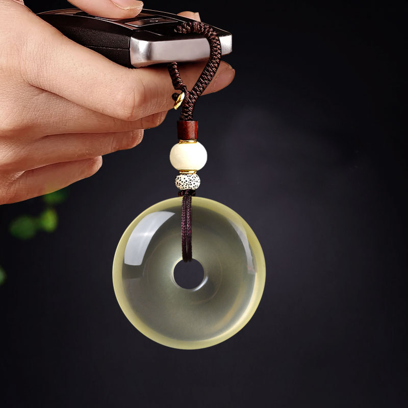 天然黄水晶平安扣钥匙扣