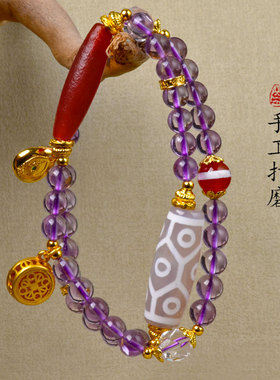 紫水晶两圈手链红玛瑙一线天