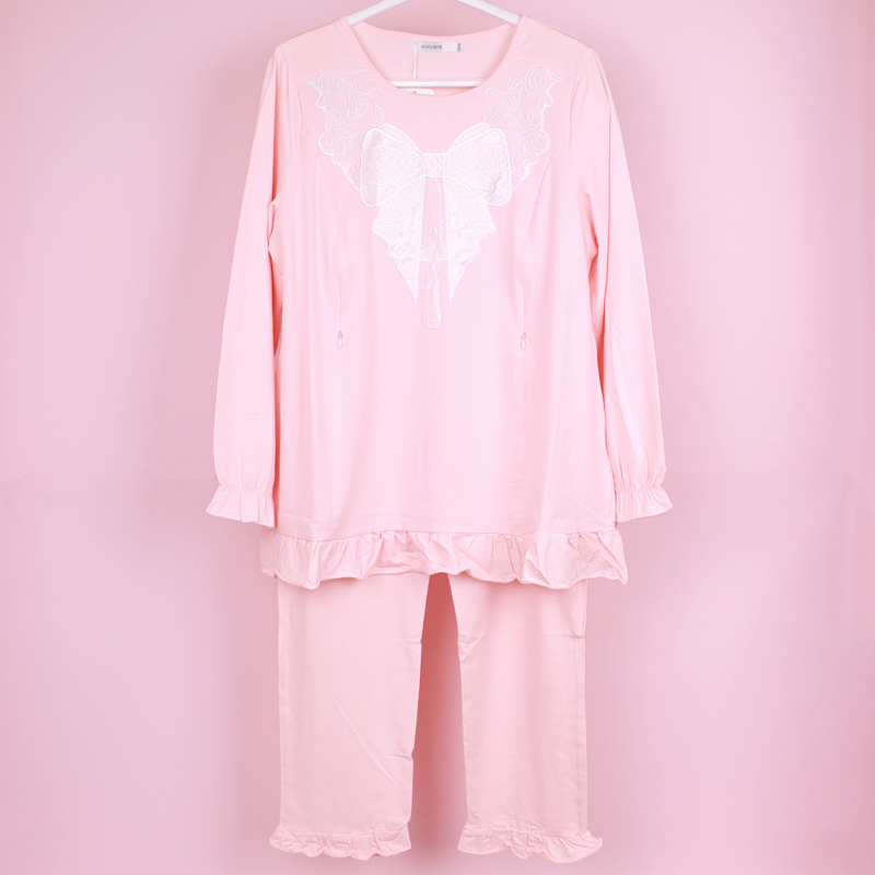 宜栖春秋喂奶哺乳纯棉长袖孕妇睡衣产后月子服薄款产妇家居服套装