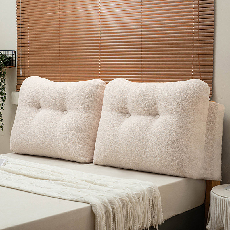 奶油风网红床头靠垫软包泰迪绒卧室大靠背简约纯色珍珠棉填充靠枕