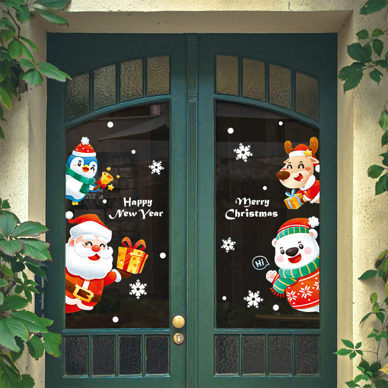 2026圣诞节装饰品橱窗贴玻璃门贴纸静电圣诞老人门店布置氛围窗花