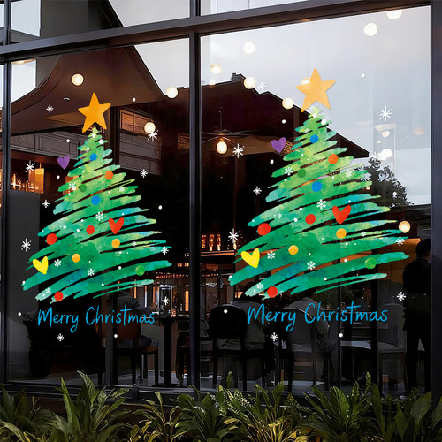 圣诞节装饰玻璃贴纸2026耶诞树场景布置门装扮静电贴氛围窗花窗贴