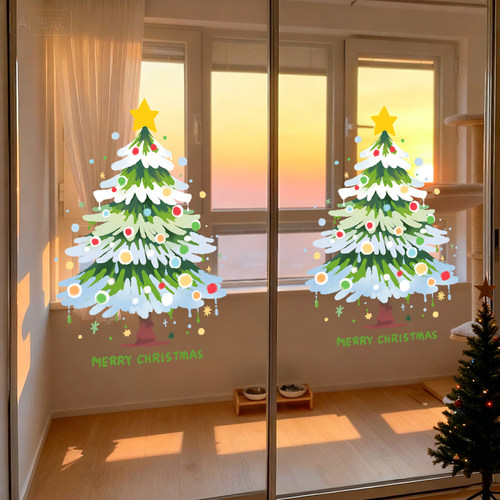 圣诞节装饰静电贴玻璃门贴纸耶诞树氛围场景布置家居装扮窗花窗贴