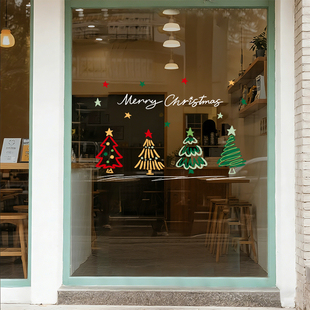 圣诞节装饰品玻璃门贴纸静电贴门店氛围装扮场景布置耶诞树橱窗贴