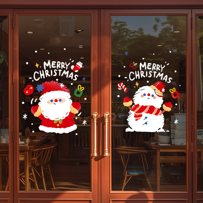 christmas圣诞装饰静电贴圣诞老人树玻璃门贴纸雪人窗贴场景布置
