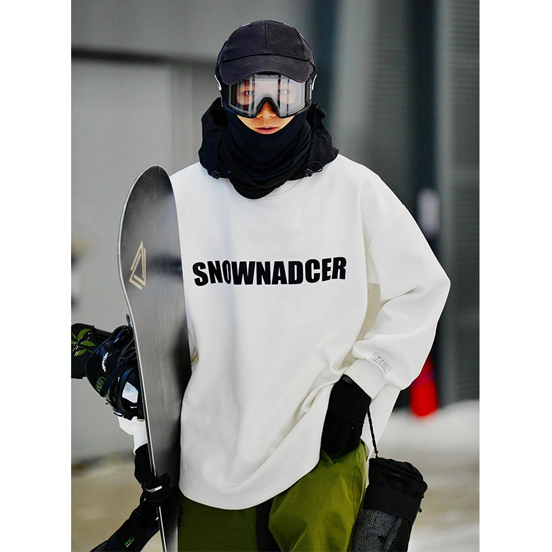 冰度 白色单板滑雪防水圆领上衣2025秋冬款加绒男女室内滑雪卫衣