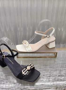 专柜正品RobeRta诺贝达女鞋RM247002 24夏一字带凉鞋中跟方头凉鞋