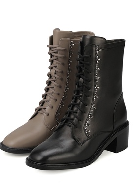 专柜正品Roberta诺贝达22冬粗跟马丁靴女真皮职业短靴RA227247