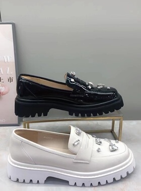 专柜正品Roberta诺贝达女鞋RL229701牛漆皮水钻浅口秋款乐福鞋