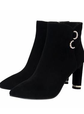 专柜正品Roberta诺贝达女鞋RA88115时尚水钻高跟尖头气质短靴