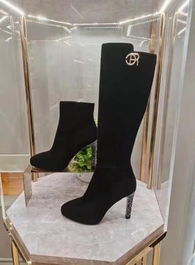 专柜正品Roberta诺贝达女鞋RA18219冬季水钻艺术跟圆头长靴