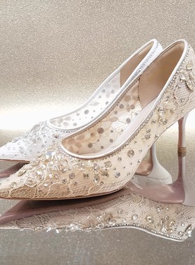 专柜正品Roberta诺贝达女鞋RL237501水钻透气春款蕾丝单鞋高跟