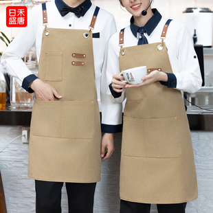 高端防水防油围裙餐饮专用工作服女厚帆布奶茶店围腰定制logo印字