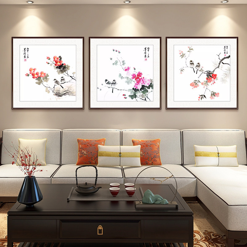 国画手绘真迹斗方花鸟画饭厅画客厅卧室中式装饰画沙发背景墙挂画