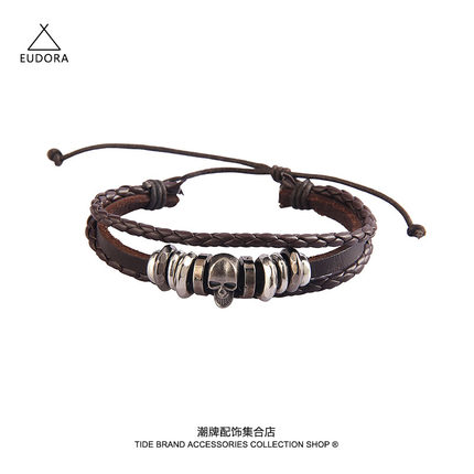 capper手链街摇男生兄弟手链情侣款高级感复古骷髅头编绳手链成品