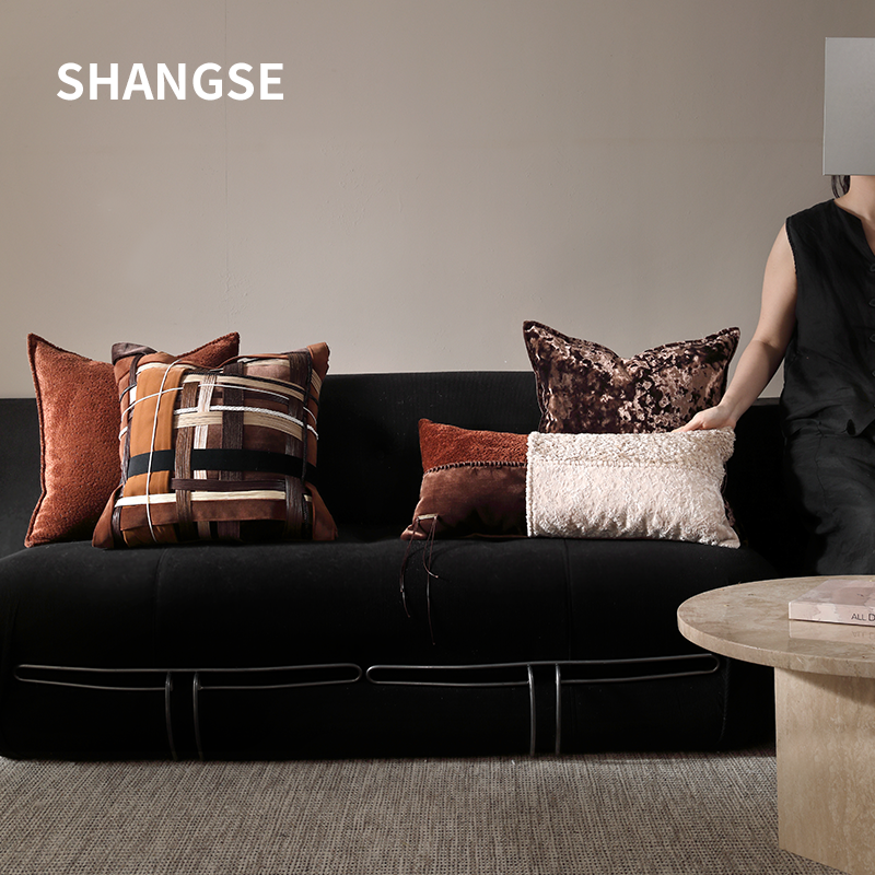尚塞布艺现代轻奢风高端感别墅绒面抱枕靠枕样板房民宿沙发腰枕套
