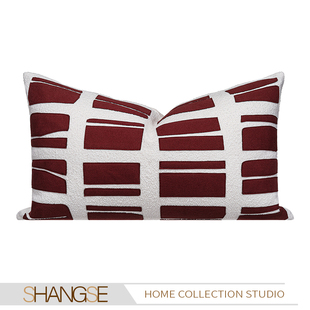 尚塞布艺现代简约红色几何图形抱枕样板间售楼处客厅沙发靠枕靠垫