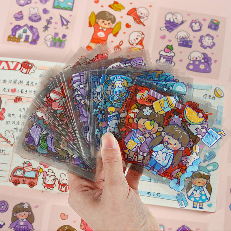 可爱卡通人物贴纸手帐手机壳少女儿童装饰贴画贴画防水流麻素材