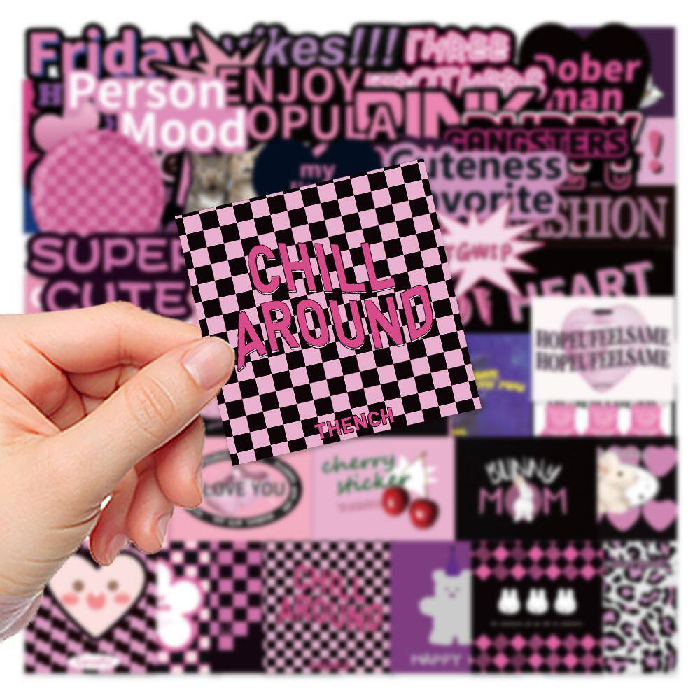 55张黑紫英文贴纸欧美复古DIY手机手账拉杆箱笔记本电脑装饰DIY