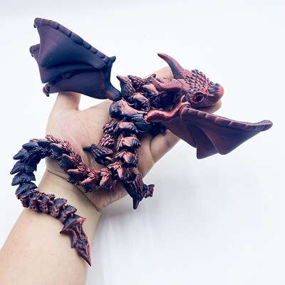 3D打印双角大飞龙带翅膀关节可活动爆款摆摊模型儿童玩具秦小龙