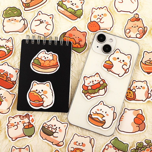 可爱韩系ins吃货小猫咪贴纸手帐