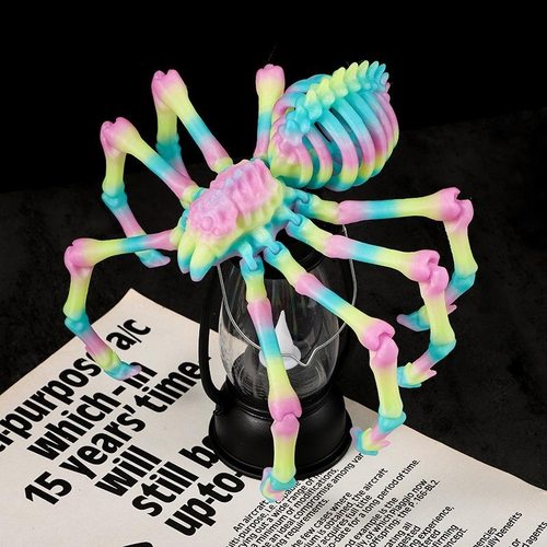 3D打印夜光大蜘蛛可动可缩吸紫外线夜光彩色蜘蛛创意玩具骨架狼蛛