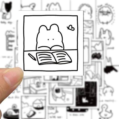 80张简约黑白猫咪简笔画贴纸ins风卡通可爱小猫创意装饰手账贴画