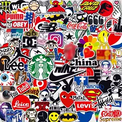 50 Trendy Brand Logo Stickers, European and American Style, for Water Bottles, Phone Cases, Waterproof, Stylish and Personalized Journaling Material Stickers