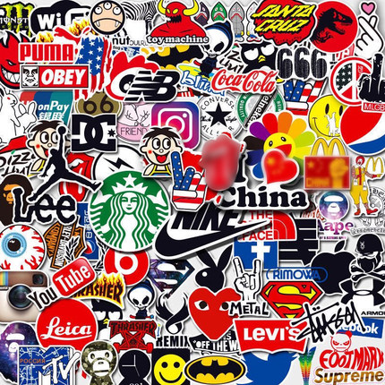 50张潮牌logo贴纸欧美ins水杯子手机壳防水潮流个性手账素材贴画