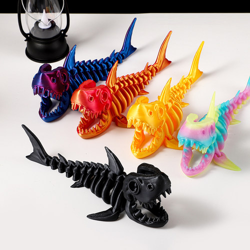 3D打印骨鲨鱼玩具关节可动夜光仿真动物模型儿童创意礼物摆件手办