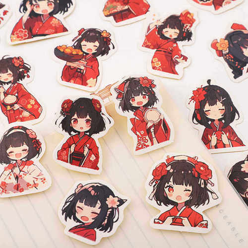 中国风女孩贴纸DIY手机人物贴画